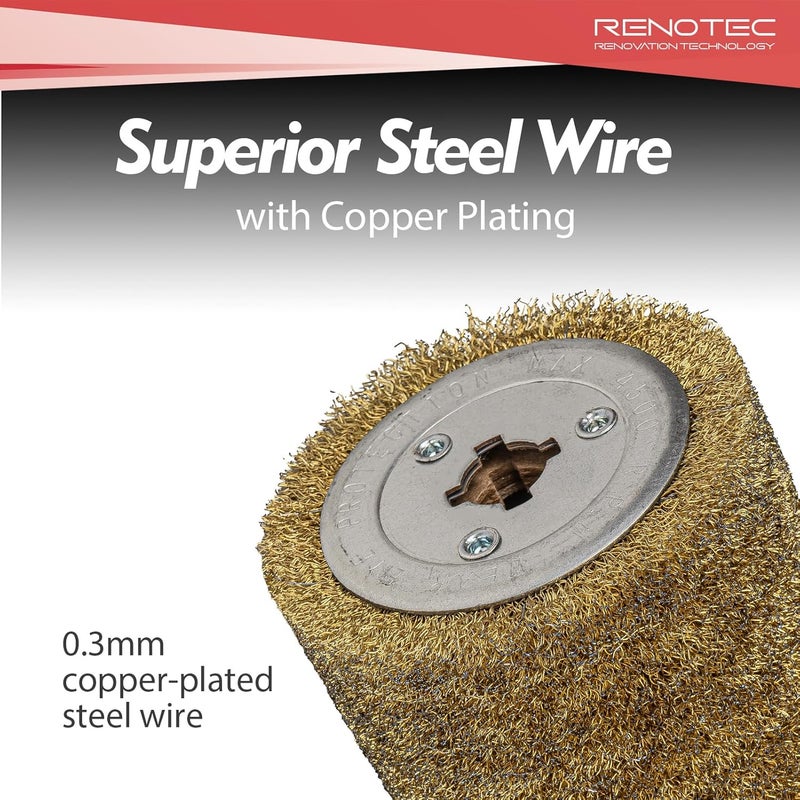 RENOTEC Steel Wire Drum, Copper Plating 0.3mm Wire, 4.33" x 4", 110x100mm, Heavy Rust Removal, for Burnishing Polishing Machine - Image 4